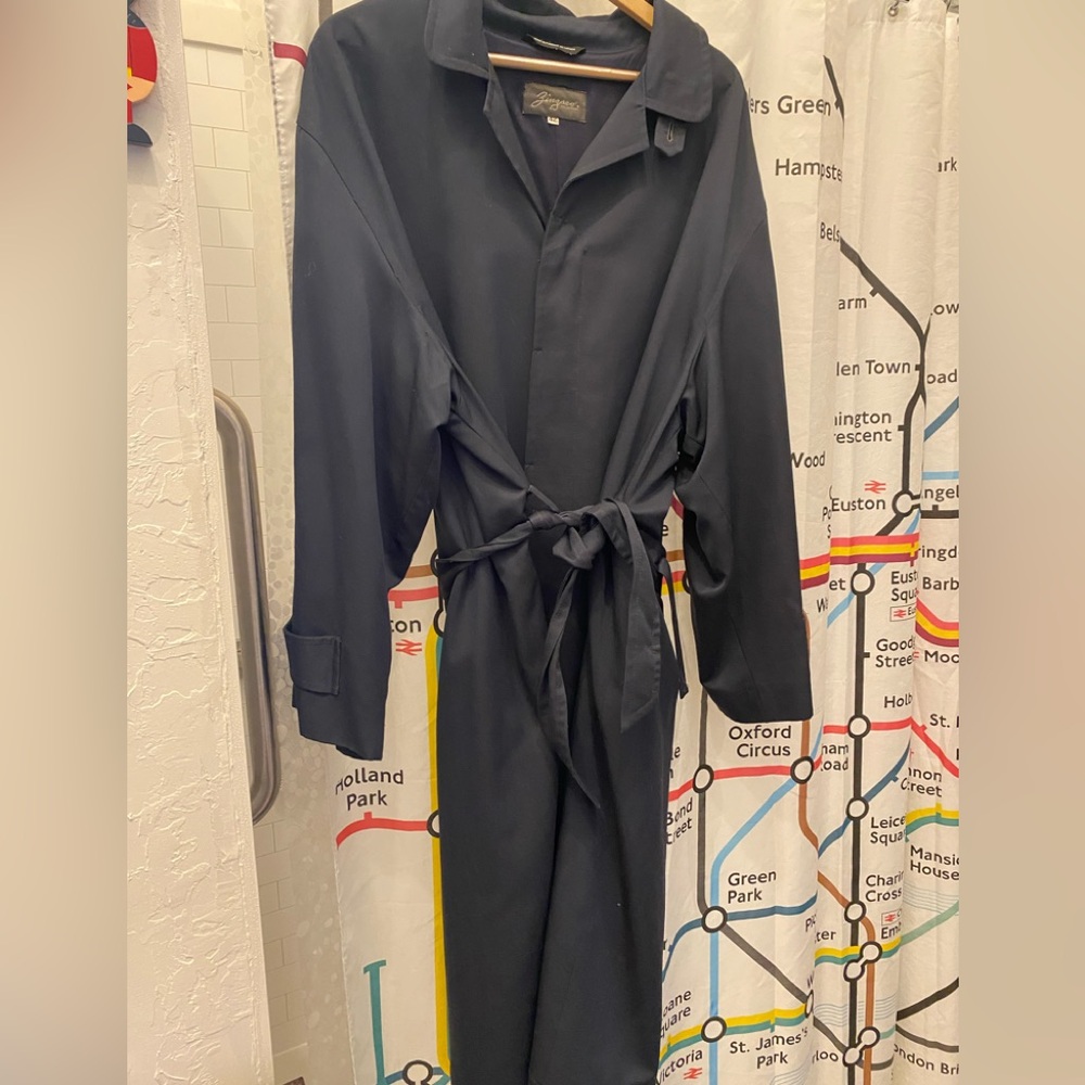Men's Vintage Black-Blue Trench Coat 42 Made in Canada
